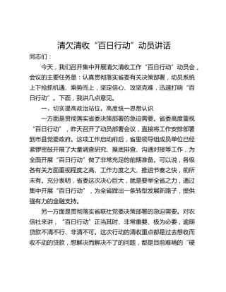 清欠清收“百日行动”动员讲话