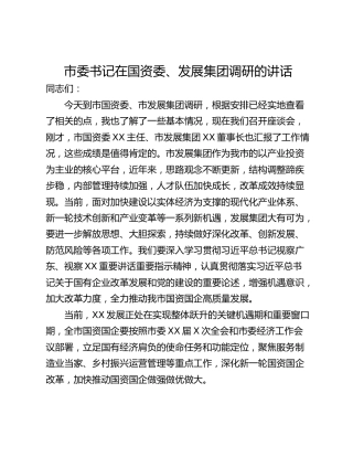 市委书记在国资委、发展集团调研的讲话