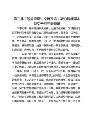 第二批主题教育研讨交流发言：凝心铸魂强本领实干担当谱新篇
