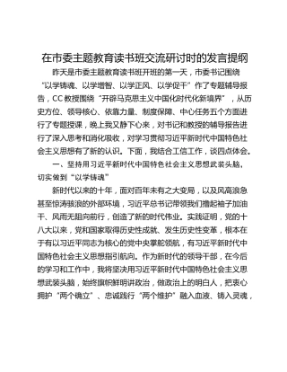 在市委主题教育读书班交流研讨时的发言提纲