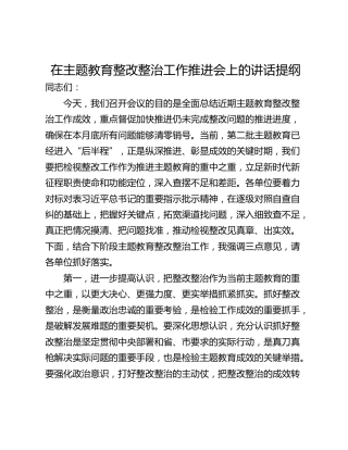 在主题教育整改整治工作推进会上的讲话提纲