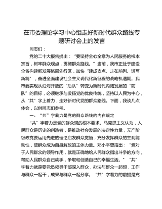 在市委理论学习中心组走好新时代群众路线专题研讨会上的发言
