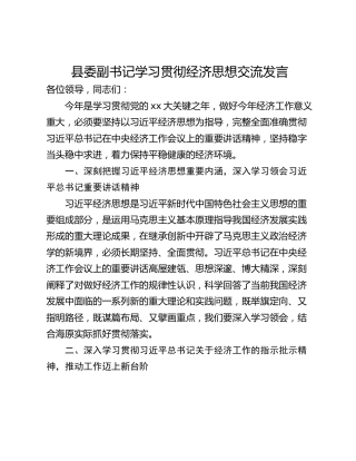 县委副书记学习贯彻经济思想交流发言