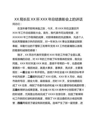 XX局长在XX所XXX年总结表彰会上的讲话