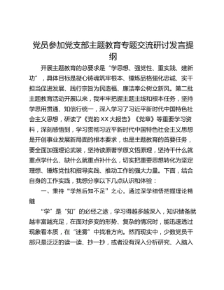 党员参加党支部主题教育专题交流研讨发言提纲