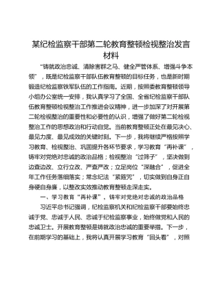 某纪检监察干部第二轮教育整顿检视整治发言材料