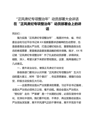 “正风肃纪专项整治年”动员部署大会讲话