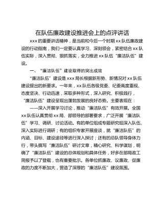在队伍廉政建设推进会上的点评讲话