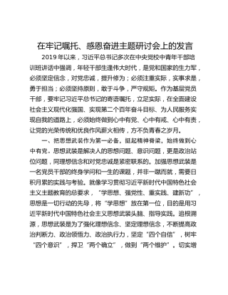 在牢记嘱托、感恩奋进主题研讨会上的发言