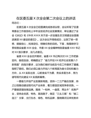 在区委五届X次全会第二次会议上的讲话
