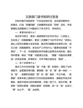 文旅部门读书班研讨发言