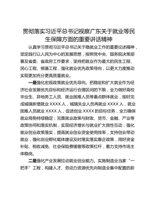 贯彻落实习近平总书记视察广东关于就业等民生保障方面的重要讲话精神