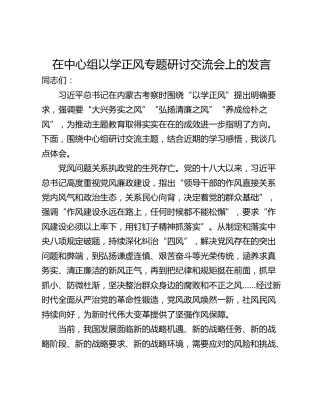 在中心组以学正风专题研讨交流会上的发言