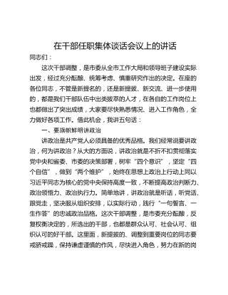 在干部任职集体谈话会议上的讲话
