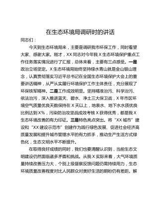 在生态环境局调研时的讲话_1