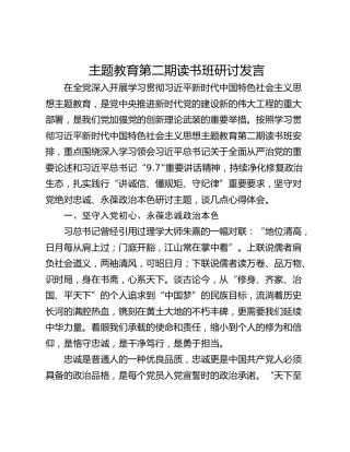 主题教育第二期读书班研讨发言
