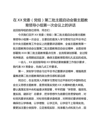 在XX党委（党组）第二批主题启动会暨主题教育领导小组第一次会议上的讲话