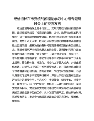 纪检组长在市委统战部理论学习中心组专题研讨会上的交流发言