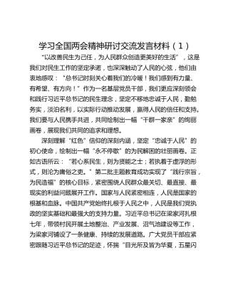 学习全国两会精神研讨交流发言材料（1）