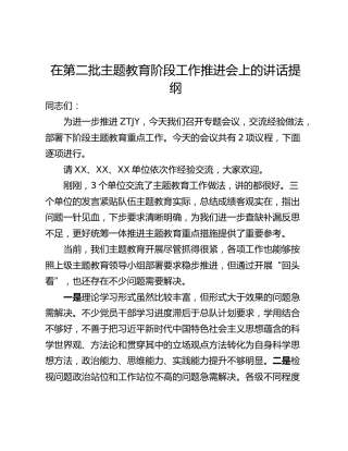 在第二批主题教育阶段工作推进会上的讲话提纲