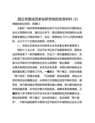国企党委成员参加研学班的发言材料 (2)