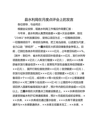 县水利局在月度点评会上的发言