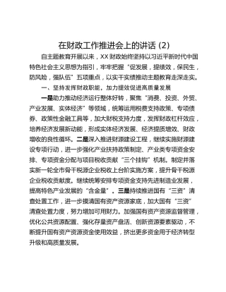 在财政工作推进会上的讲话 (2)