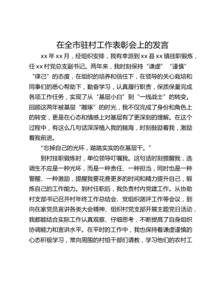 在全市驻村工作表彰会上的发言_3