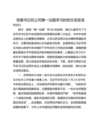 党委书记在公司第一议题学习时的交流发言