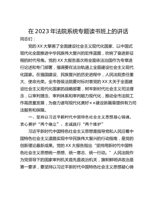 在2023年法院系统专题读书班上的讲话