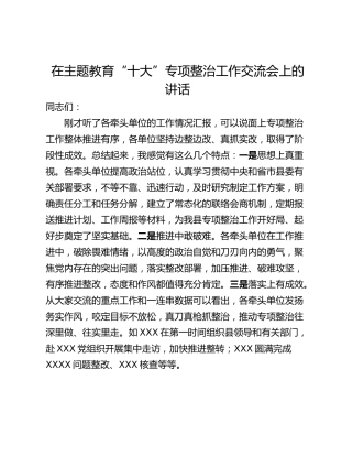在主题教育“十大”专项整治工作交流会上的讲话