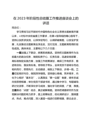 在2023年阶段性总结暨工作推进座谈会上的讲话