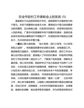 在全市驻村工作表彰会上的发言 (5)