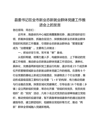 县委书记在全市新业态新就业群体党建工作推进会上的发言_1