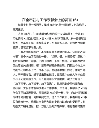 在全市驻村工作表彰会上的发言 (6)