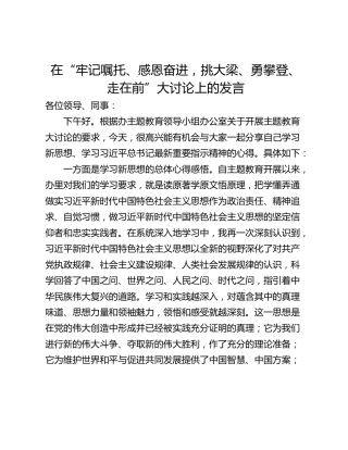 在“牢记嘱托、感恩奋进，挑大梁、勇攀登、走在前”大讨论上的发言