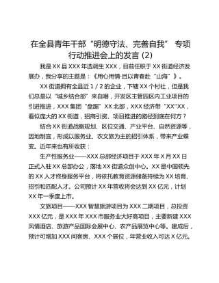 在全县青年干部“明德守法、完善自我” 专项行动推进会上的发言 (2)