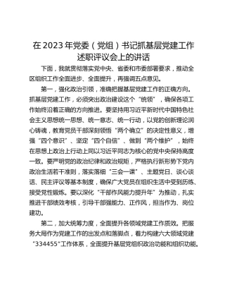 在2023年党委（党组）书记抓基层党建工作述职评议会上的讲话