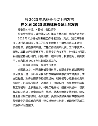 县2023年总林长会议上的发言