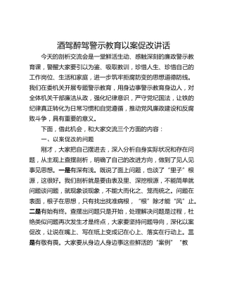 酒驾醉驾警示教育以案促改讲话