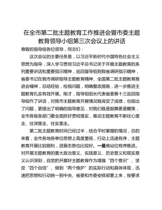 在全市第二批主题教育工作推进会暨市委主题教育领导小组第三次会议上的讲话