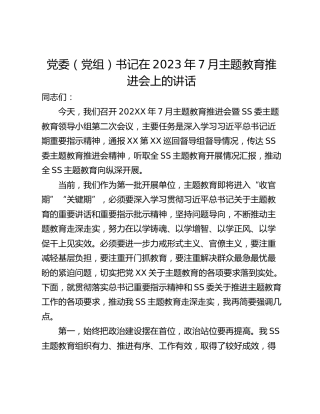 党委（党组）书记在2023年7月主题教育推进会上的讲话