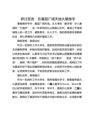 研讨发言：在基层广阔天地大展身手