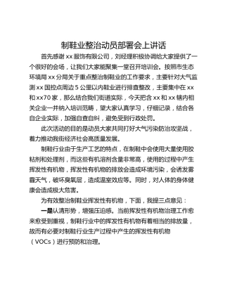 制鞋业整治动员部署会上讲话