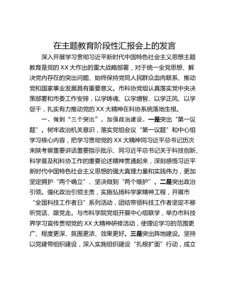 在主题教育阶段性汇报会上的发言