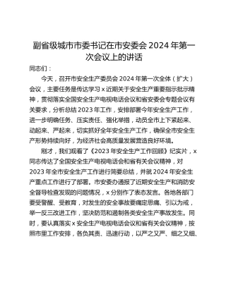 副省级城市市委书记在市安委会2024年第一次会议上的讲话