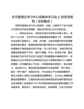 在市委理论学习中心组集体学习会上 的发言提纲（巡视整改）