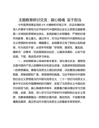 主题教育研讨交流：凝心铸魂  实干担当