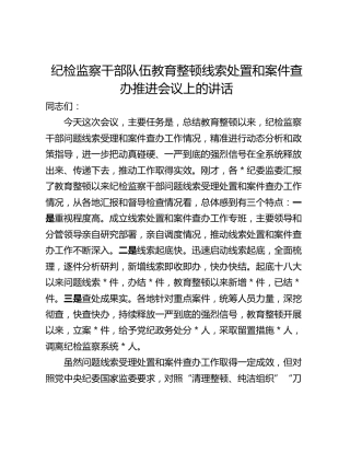 纪检监察干部队伍教育整顿线索处置和案件查办推进会议上的讲话