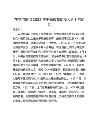 在学习贯彻2023年主题教育动员大会上的讲话